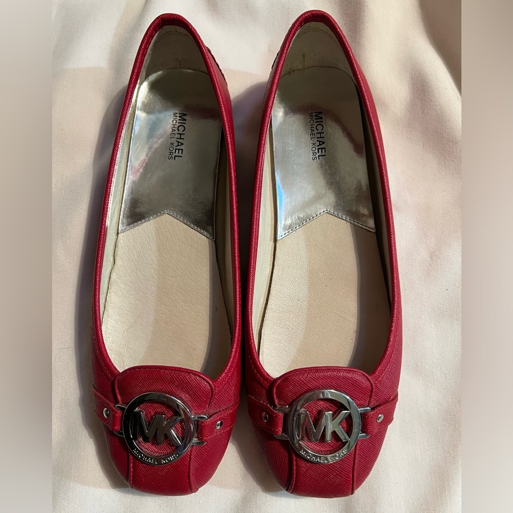 Michael Kors Red Leather Flats Size 9M